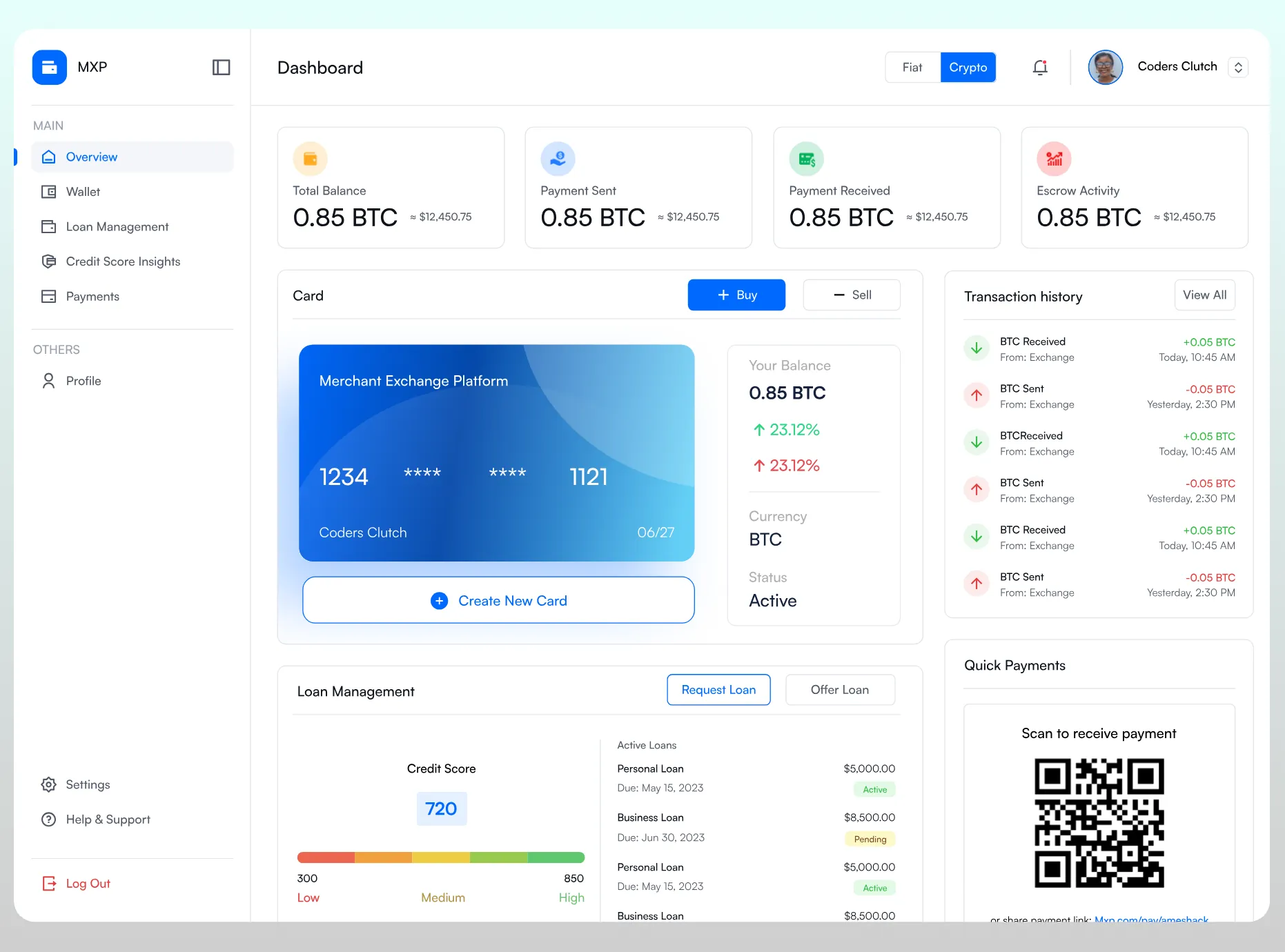 MXP crypto platform mockup